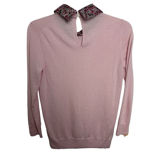 J. Crew Liberty 100% Merino Wool Pink Sweater Sz Small Floral Preppy Old Money - Picture 2 of 7
